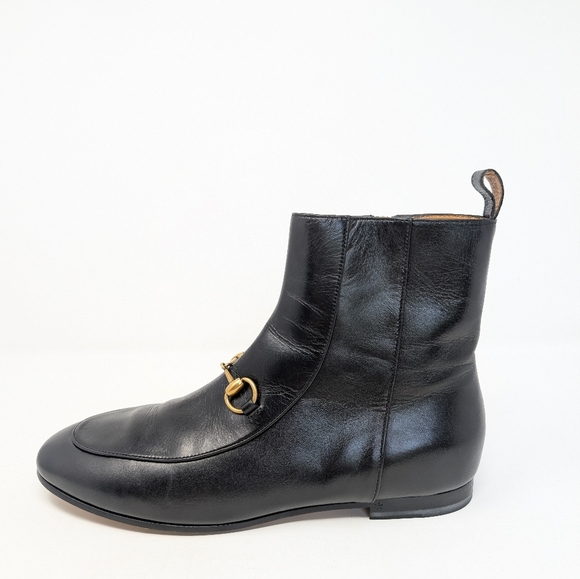 Gucci Size 37.5 Jordaan Horsebit Black Leather Ankle Boots Booties - Picture 7 of 15
